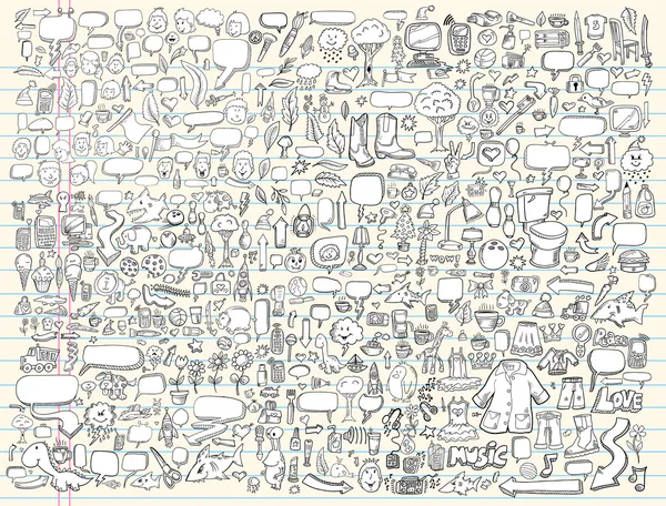 Caderno Doodle Sketch Elementos de design Conjunto de ilustração vetorial — Vetor de Stock