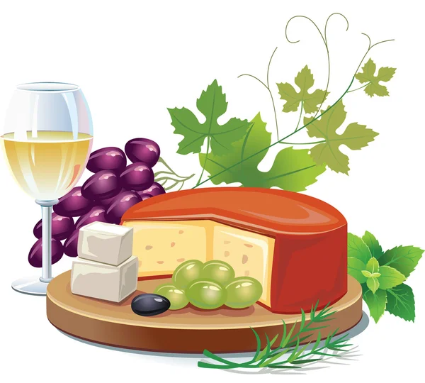 Sýr a bílé víno — Stockový vektor