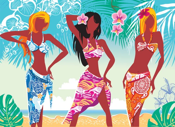 Les filles sur la plage — Image vectorielle