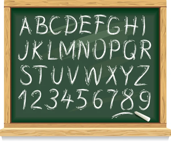 Alphabet und Zahlen auf einer Tafel — Stockvektor