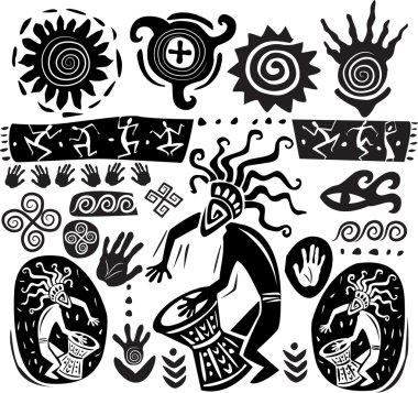 Set of elements in the style of primitive art clipart