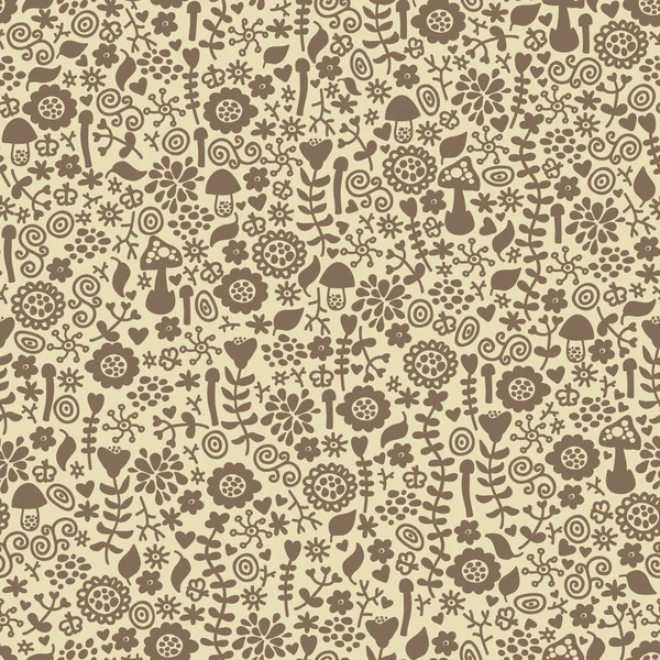 Nahtloses Muster mit Pilzen und Blumen. — Stockvektor