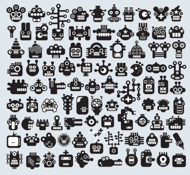 Big set of monsters and robots faces. clipart