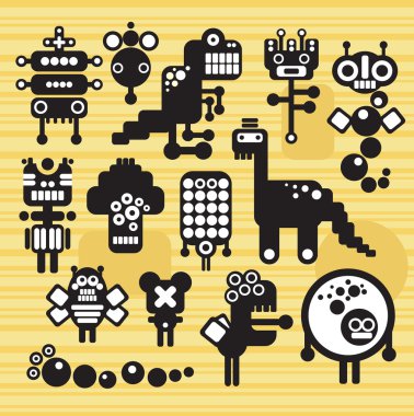 robotlar ve canavarlar koleksiyonu. vektör çizim.
