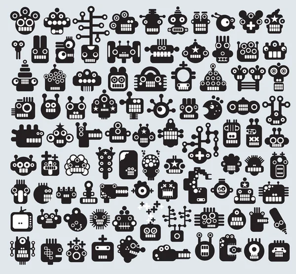 Gros ensemble de monstres et de robots visages . — Image vectorielle