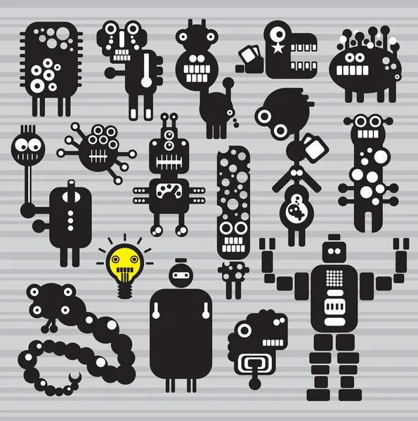 Colección de monstruos y robots. Ilustración vectorial . — Vector de stock