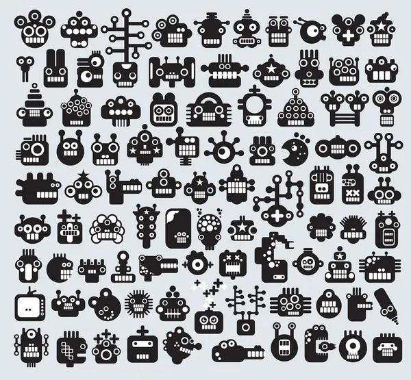 Grande conjunto de monstros e robots rostos . Ilustrações De Stock Royalty-Free