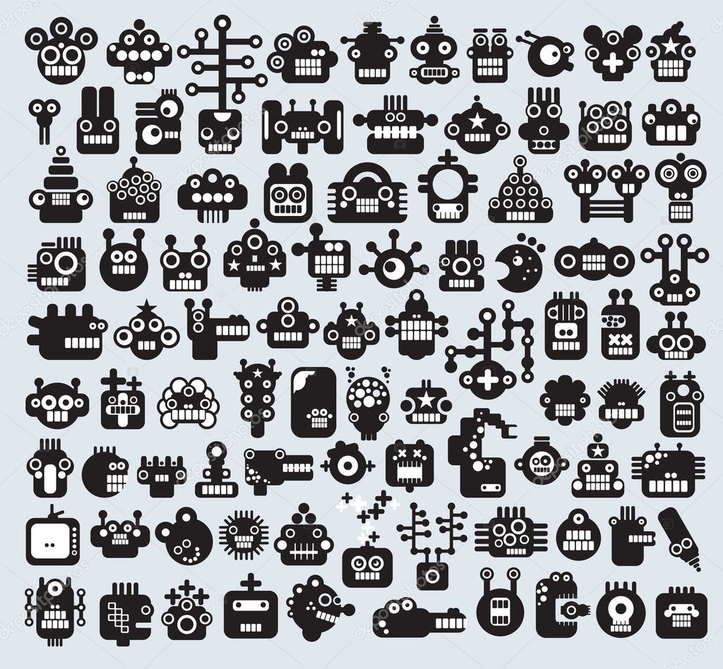 Big set of monsters and robots faces.