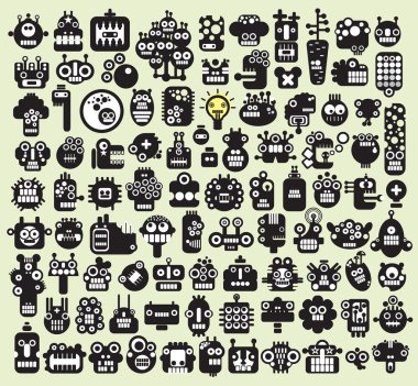 Big set of monsters and robots faces #2. clipart