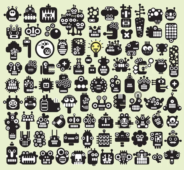 Big set of monsters and robots faces #2. — Stock Vector
