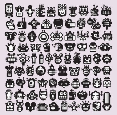 Big set of icons with monsters and robots faces #3. clipart