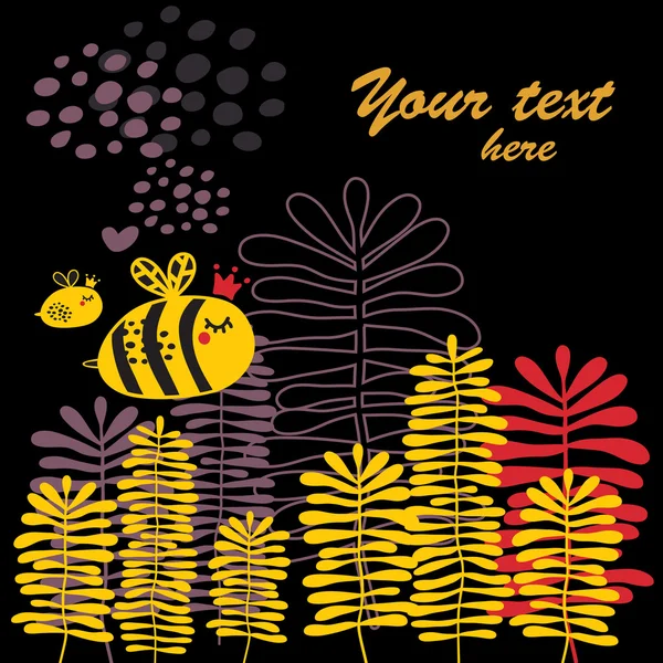 Θερινή κάρτα με τη μέλισσα και καρδιά. — Διανυσματικό Αρχείο