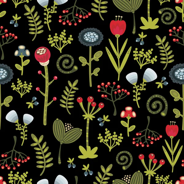 Florales nahtloses Muster mit Cartoon-Blumen. — Stockvektor