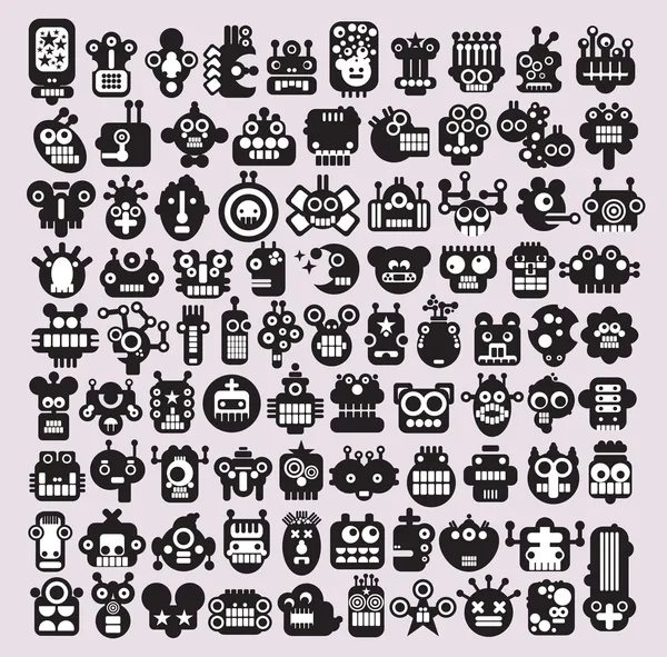 Gran conjunto de iconos con monstruos y robots caras # 3 . Gráficos Vectoriales