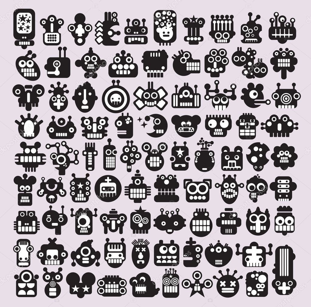 Big set of icons with monsters and robots faces #3.