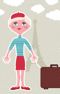 Traveling background with cute french girl in Paris. clipart