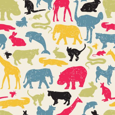 Animals silhouette seamless pattern in retro style. clipart