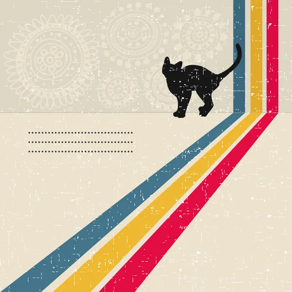 Ρετρό στυλ φόντου με Σκιαγραφία της μαύρης γάτας. — Διανυσματικό Αρχείο