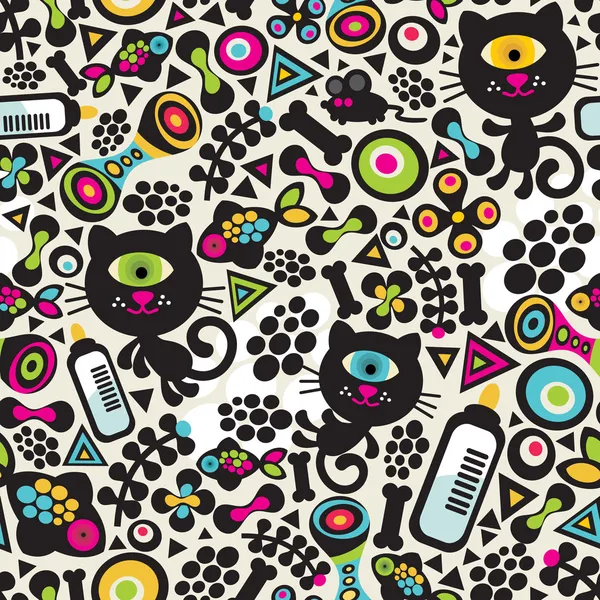 Cute monsters cats seamless pattern. — Stock Vector