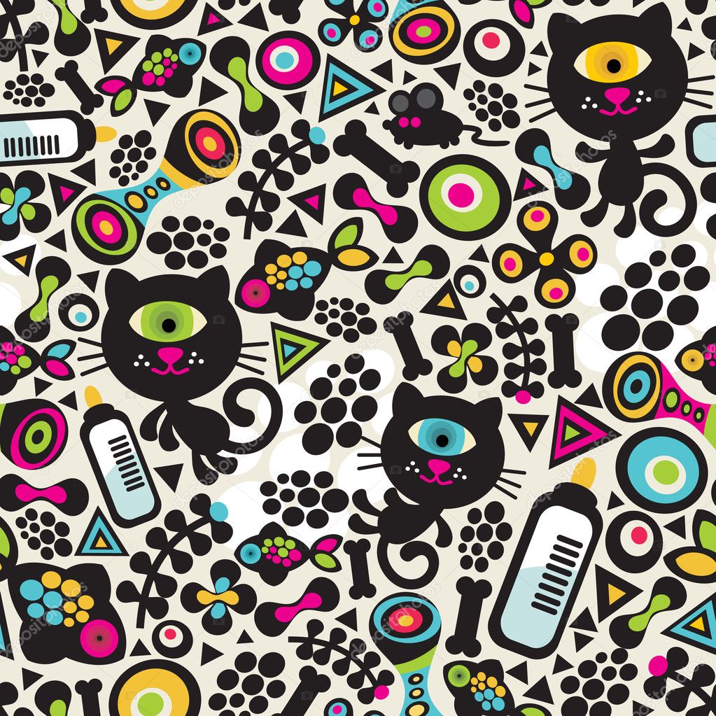 Cute monsters cats seamless pattern.