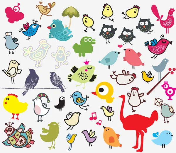 Nagy sor különböző aranyos madarak. — Stock Vector