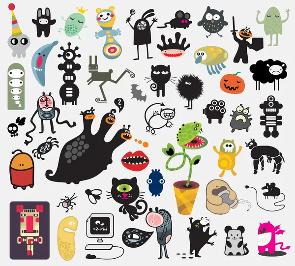 Grande conjunto de diferentes monstros bonitos . Ilustrações De Stock Royalty-Free
