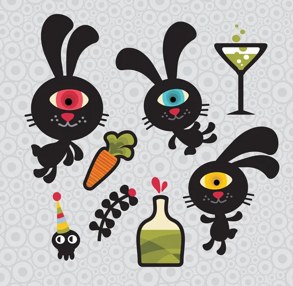 Set of cute and funny monsters rabbits. — Stock Vector