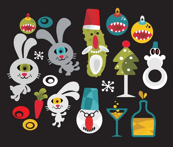 Conjunto de monstruos lindos y divertidos para Navidad . — Archivo Imágenes Vectoriales