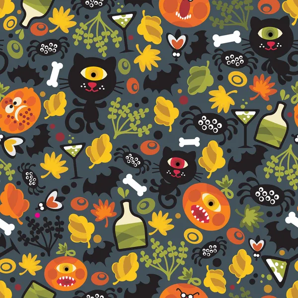 Seamless Halloween background with monsters. — Stock Vector