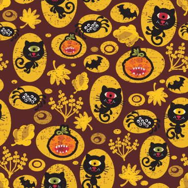 Seamless Halloween texture with black cat. clipart