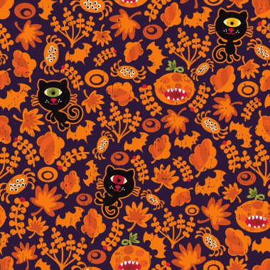 Seamless Halloween texture with black cat. clipart