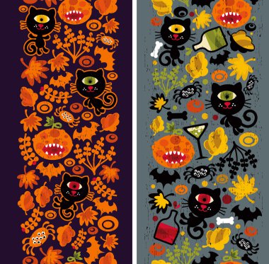 Two seamless vertical patterns with black cat. clipart