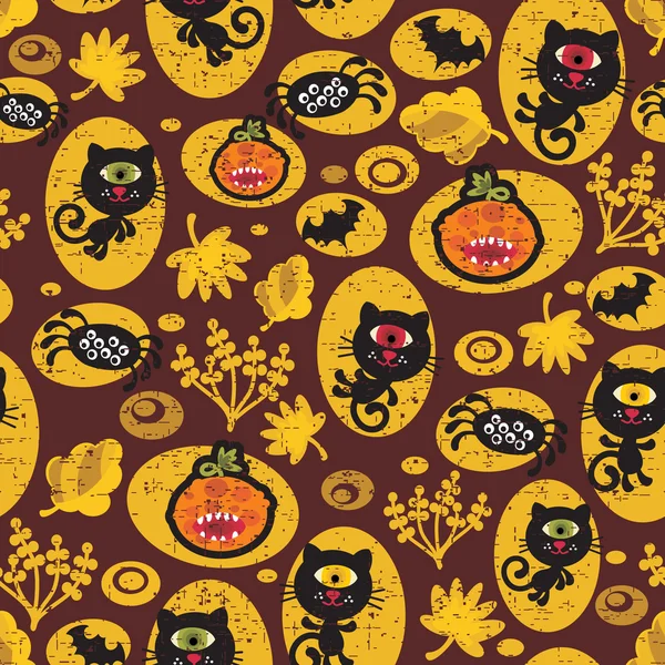 Textura de Halloween sem costura com gato preto . —  Vetores de Stock