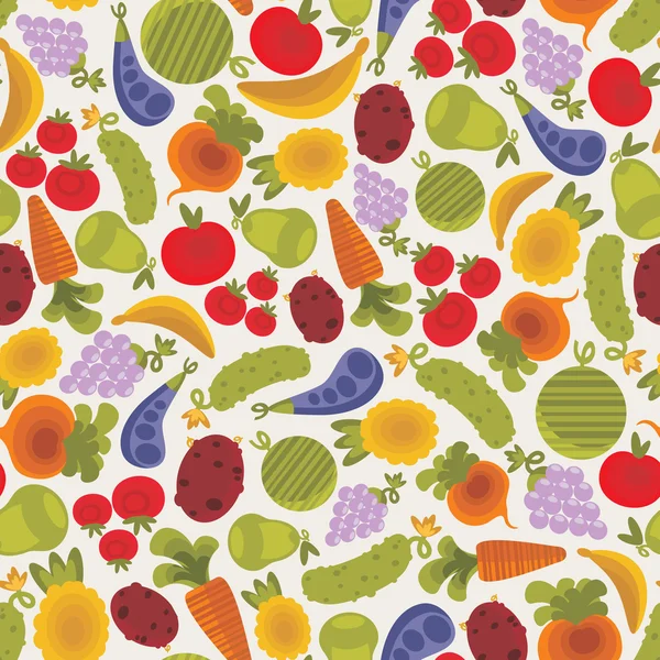 Sömlöst mönster med frukt och grönsaker. — Stock vektor