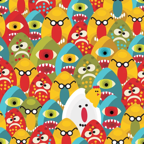 Crazy eggs monsters seamless pattern. — Stock Vector
