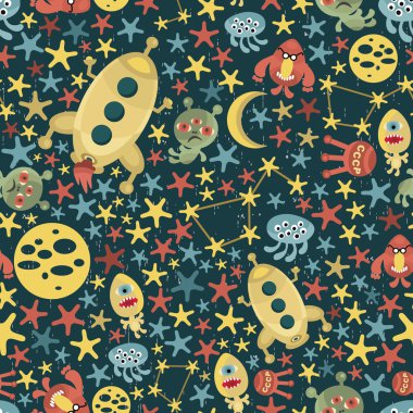 Space and aliens seamless pattern. clipart