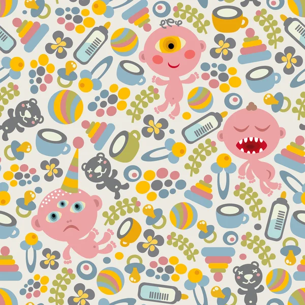 Baby monsters seamless background. — Stock Vector