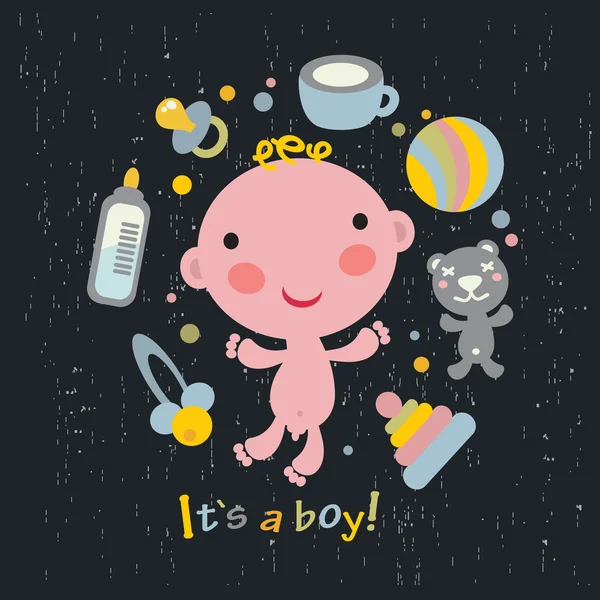 stock vector Baby boy arrival announcement card.