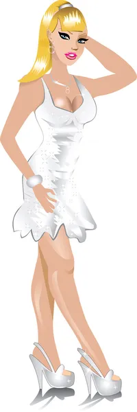 Weißes Hochzeitskleid — Stockvektor