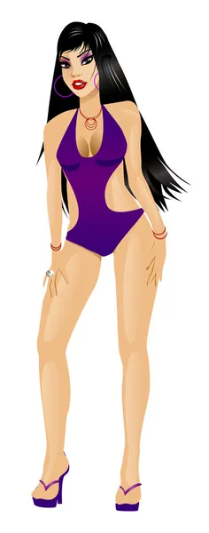 紫色泳装的女孩 — 图库矢量图片