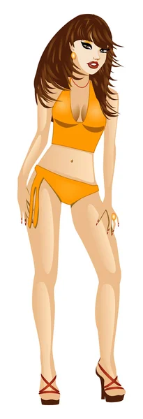 橙色泳装女孩 — 图库矢量图片