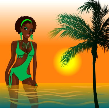 Green Beach Girl clipart