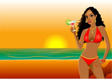 Red Beach Girl clipart