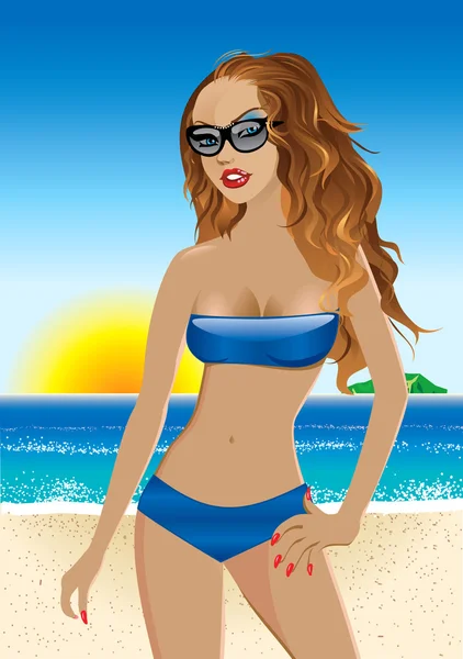 Chica de playa azul — Archivo Imágenes Vectoriales
