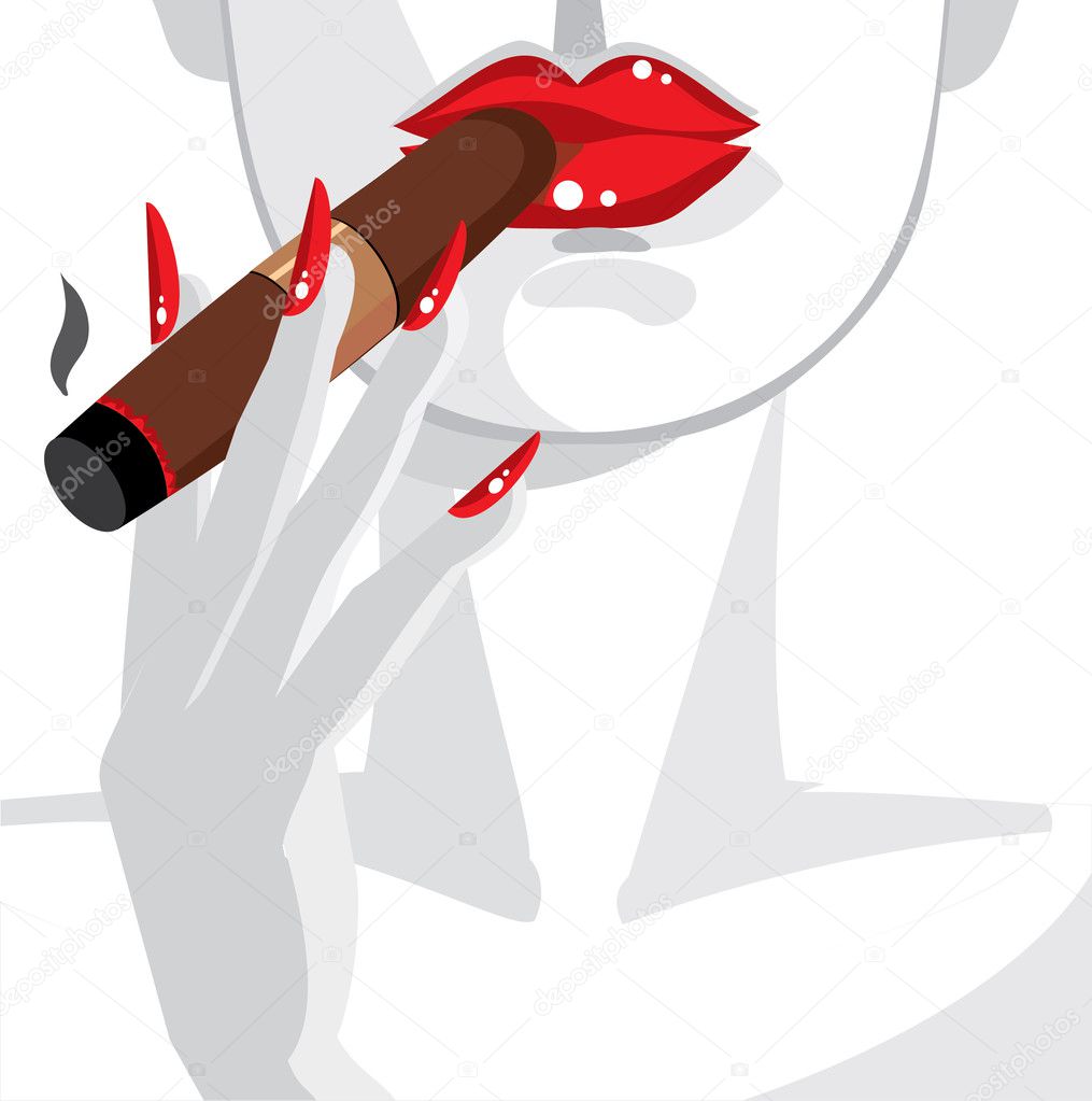 Download Sexy woman in red, smoking a cigar — Stock Vector © AlfaOlga #6126621