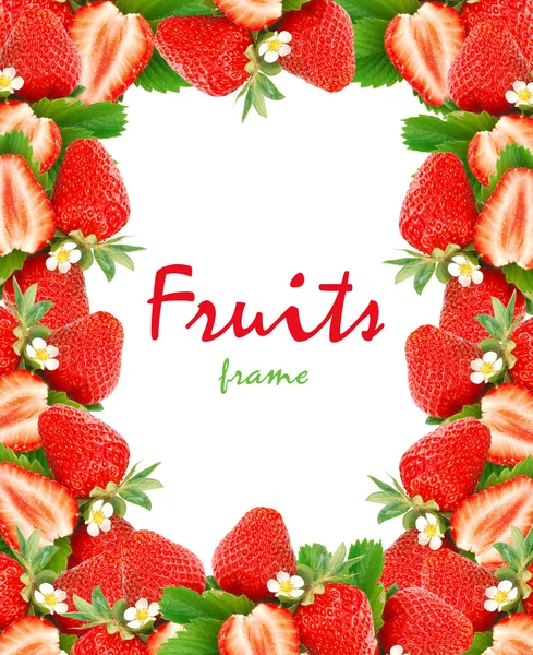 Strawberries frame, isolated on white — Stock Photo, Image