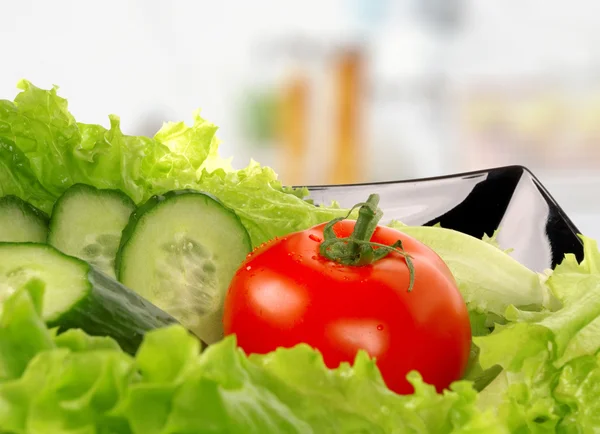 Rajče, salát, okurka, salát listový na jídlo — Stock fotografie