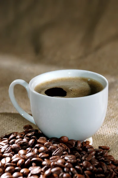Taza de café y grano — Foto de Stock