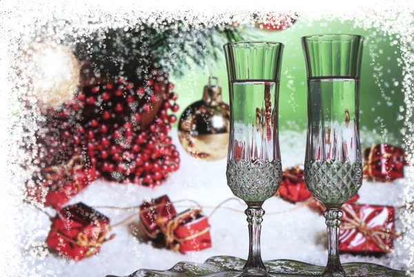 stock image Champagne with christmas decorations