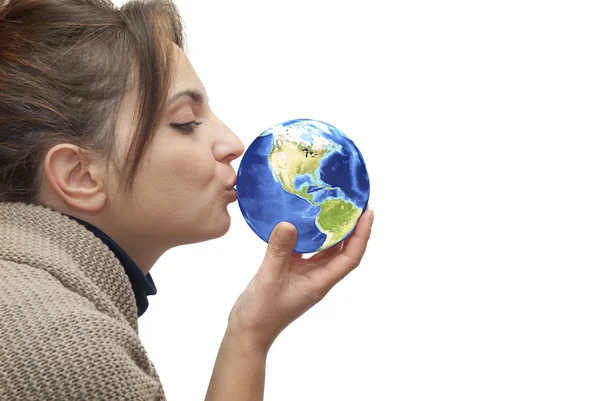Woman kisses the world — Stock Photo, Image
